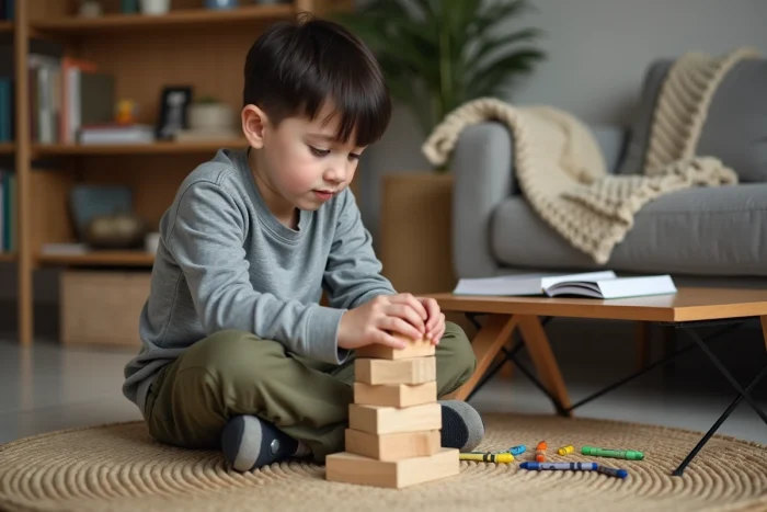 Enfant concentré jeu construction créativité bien-être maison activité quotidienne