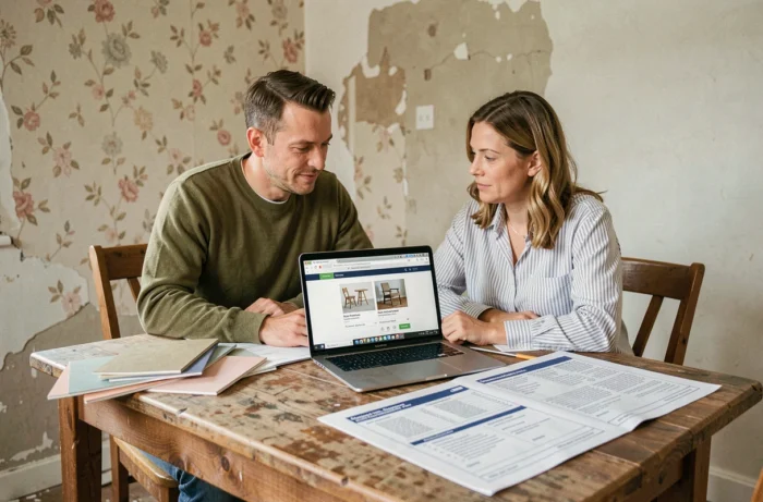 Couple étudiant un diagnostic artisans personnalisé pour planifier leur rénovation en 2026