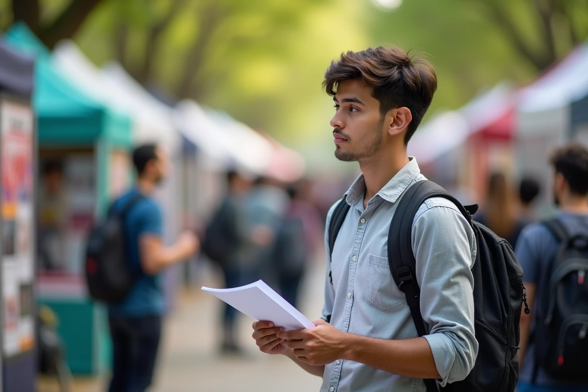 Etudiant regardant un panneau d