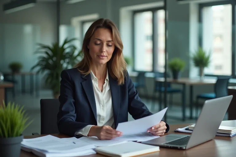 Femme d'affaires en blazer dans un bureau moderne