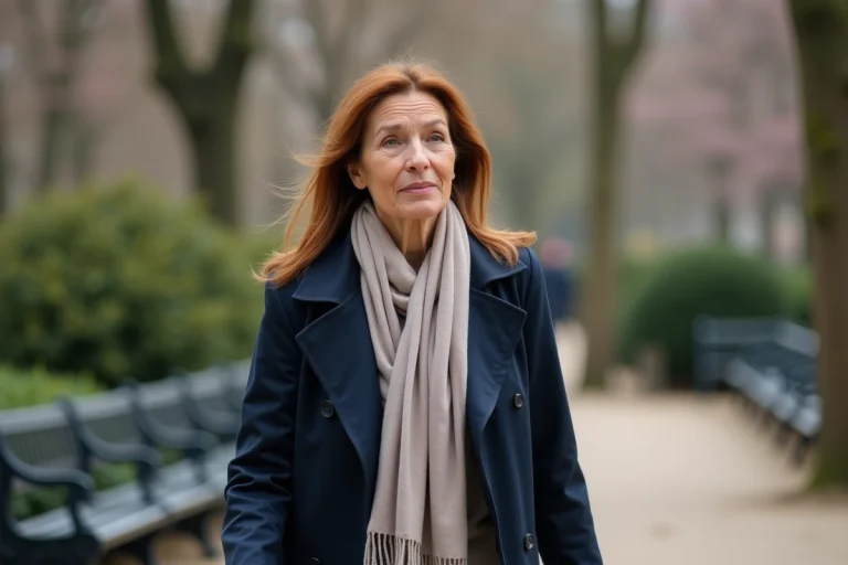 Femme élégante dans un parc parisien au printemps