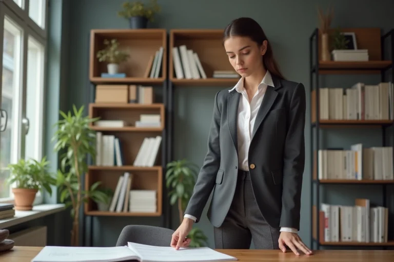 Jeune femme élégante dans un bureau moderne en France