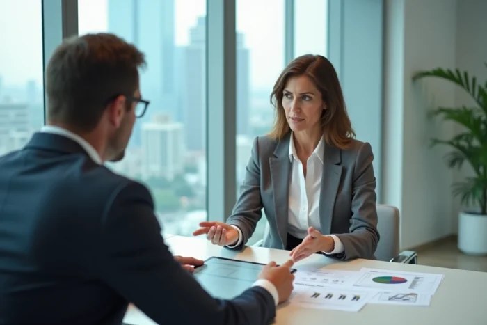 Femme en réunion avec un conseiller financier pour éviter les erreurs courantes sur la plateforme Gadrov