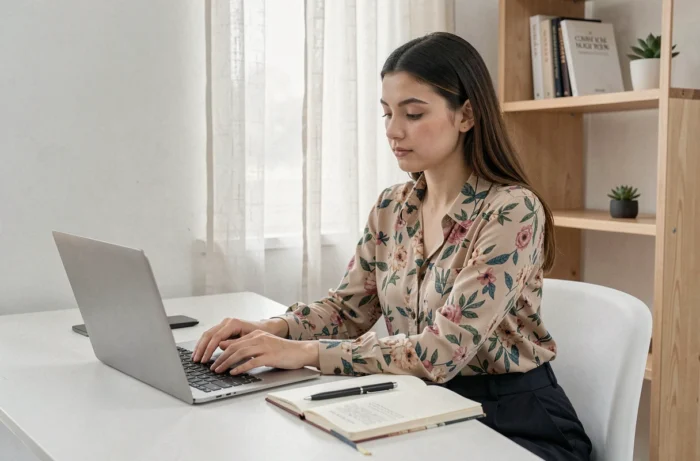 Jeune femme remplissant un formulaire de confirmation de présence en ligne pour un événement