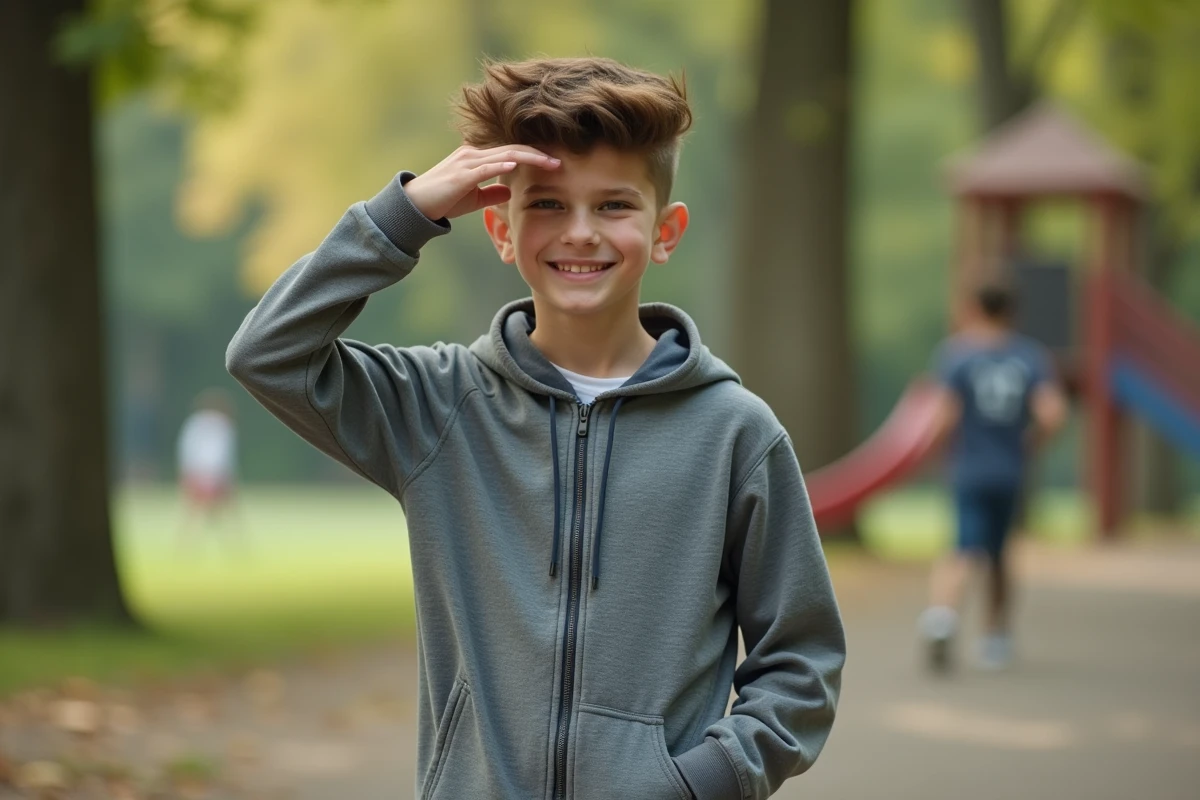 Garçon de 13 ans jouant dans un parc urbain