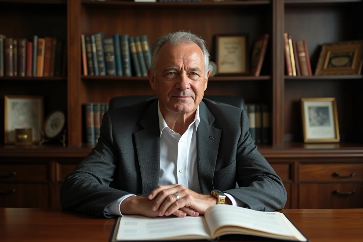 Homme en costume dans un bureau avec des livres anciens