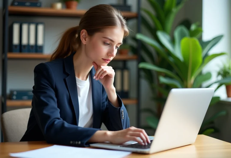 Jeune femme en coworking mettant à jour son CV