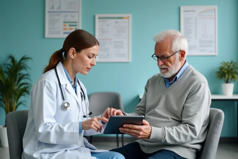 Medecin femme en consultation avec un patient en hôpital