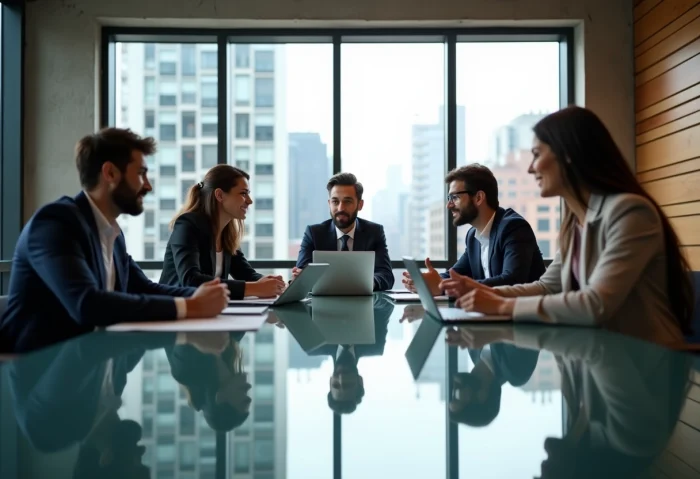 Groupe de professionnels en réunion dans un bureau moderne