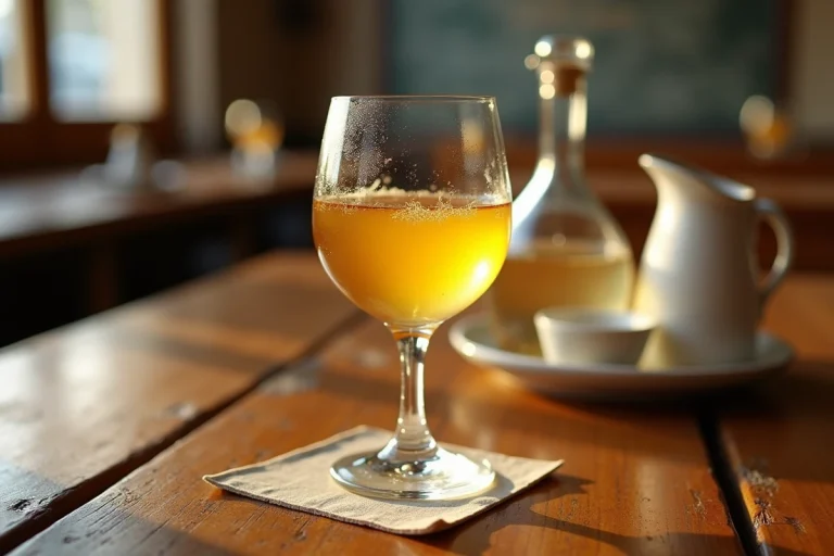 Verre de pastis dilué avec de l'eau sur une table de café français, avec un sucrier blanc et une carafe, illustrant la teneur en sucre du pastis